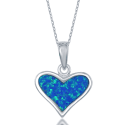 Sterling Silver and Blue Inlay Opal Heart Pendant  - K-6043