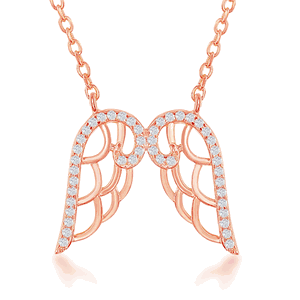 Sterling Silver Angel Wings Necklace - Rose Gold Plated - 16 Inch - M-5504