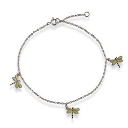 Sterling Silver Anklet W Hanging Dragonflies - 10 Inch - R-9045-10
