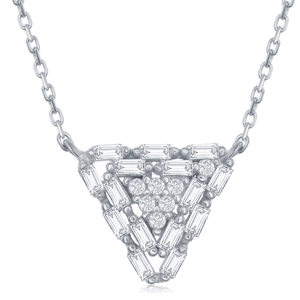 Sterling Silver Baguette Triangle Necklace - 16 Inch - M-5633