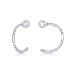 Sterling Silver Bead Half Hoop Earrings  - A-2509
