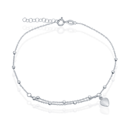 Sterling Silver Beads with Heart Charm Anklet - 9 Inch - R-9138