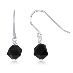 Sterling Silver Black Agate 8MM Rock Earrings  - D-6647