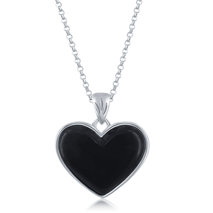 Sterling Silver Black Agate Heart Pendant  - K-8357