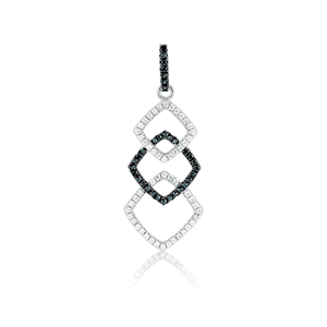 Sterling Silver Black and White Micro Pave Graduating Squares Pendant (85 stones)  - K-5993