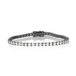 Sterling Silver Black Rhodium Round Pronged 3mm White Ice Tennis Bracelet - 7 Inch - T-7363