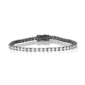 Sterling Silver Black Rhodium Round Pronged 3mm White Ice Tennis Bracelet - 7 Inch - T-7363