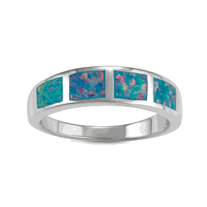 Sterling Silver Blue Green Fire Inlay Opal Squares Ring - Size 7 - W-1563-7