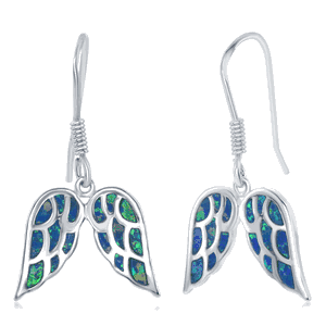 Sterling Silver Blue Inlay Opal Angel Wings Earrings  - D-6852