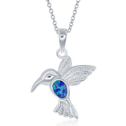 Sterling Silver Blue Inlay Opal Hummingbird Pendant  - K-5195