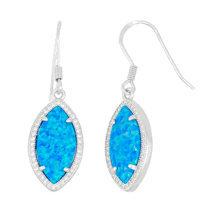 Sterling Silver Blue Inlay Opal Marquise with CZ Border Earrings  - D-5919