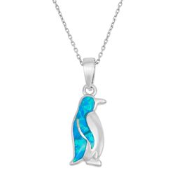 Sterling Silver Blue Inlay Opal Penguin Pendant  - K-7174