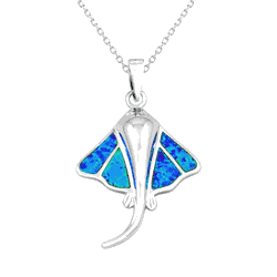 Sterling Silver Blue Inlay Opal Stingray Pendant  - K-4425