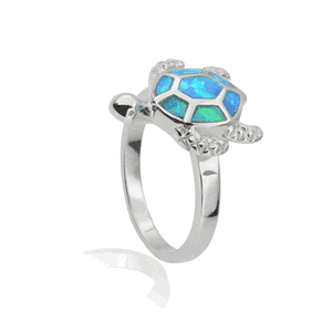 Sterling Silver Blue Inlay Opal Turtle Ring - Size 8 - W-9645-8