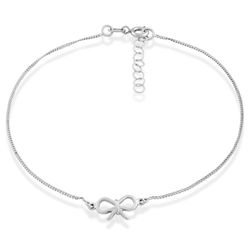 Sterling Silver Bow Anklet Bracelet - 9 Inch - R-9120