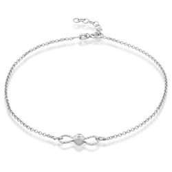 Sterling Silver Bow Tie Design with Center Diamond Cut Bead Anklet - 9 Inch - R-9109