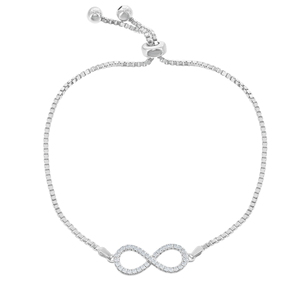 Sterling silver box chain with Center open CZ Infinity with Beads  Adjustable Bracelet  - T-7298