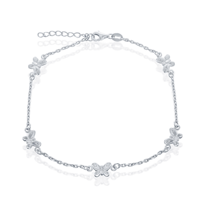 Sterling Silver Butterfly Anklet - 9 Inch - R-9215