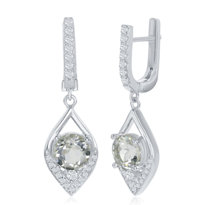 Sterling Silver Center 2.4ctw Green Amethyst with 0.445ctw White Topaz Marquise Shaped Earrings  - BLD-6872