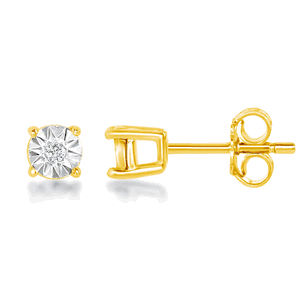 Sterling Silver Center Diamond 3MM Stud Earrings - Gold Plated  - D-6177-GP
