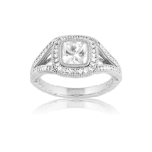 Sterling Silver Center Square CZ and Micro Pave Ring (129 stones) - Size 7 - W-9311-7