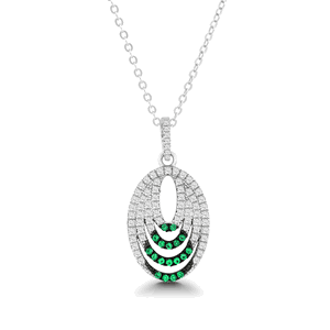 Sterling Silver Clear and Green CZ Micro Pave Multi Oval Pendant  - K-6650