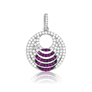 Sterling Silver Clear and Pink CZ Micro Pave Multi Circle Pendant  - K-6646