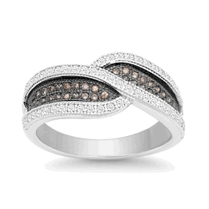 Sterling Silver Crossed Champagne and White CZ Micro Pave Ring - Size 6 - W-9906-6