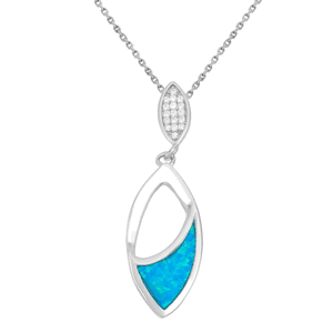 Sterling Silver Cubic Zirconia  and Blue Inlay Opal Pendant  - K-7163