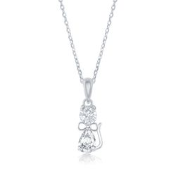 Sterling Silver Cubic Zirconia Cat Pendant  - K-8044