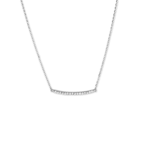 Sterling Silver CZ Curved Bar Necklace - 16 Inch - M-4918