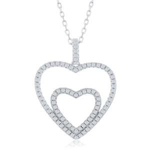 Sterling Silver CZ Double Heart Necklace - 16 Inch - M-5891