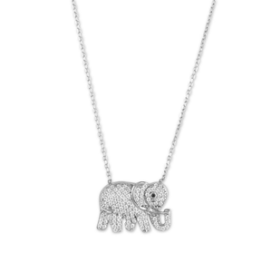 Sterling Silver CZ Elephant Necklace - 16 Inch - M-4891
