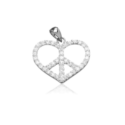 Sterling Silver CZ Heart Peace Symbol Pendant  - K-4480