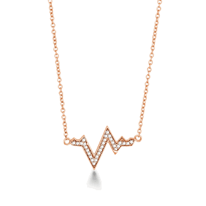 Sterling Silver CZ Heartbeat Necklace - Rose Gold Plated - 16 Inch - M-4887