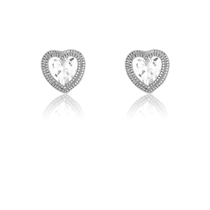 Sterling Silver CZ Hearts w Tear-Shape Cutouts Edge Earrings  - D-3565