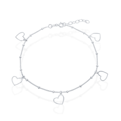 Sterling Silver Dangling Open Heart Anklet - 9 Inch - R-9207