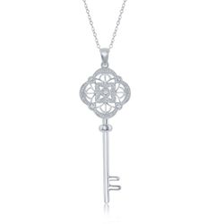 Sterling Silver Design Top Key w Diamonds Pendant  - K-4942