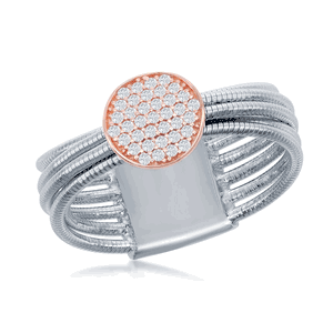 Sterling Silver Designer Ring; Set with CZ; Bonded with 14K Rose Gold; MADE IN ITALY - Size 7 - W-2438-7