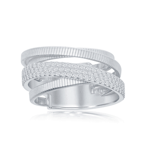 Sterling Silver Designer Ring; Set with CZ; Bonded with Platinium; MADE IN ITALY - Size 8 - W-2025-8