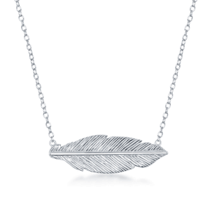 Sterling Silver Detailed Feather Necklace - 16 Inch - L-3984
