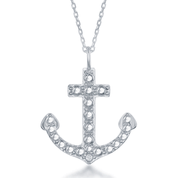 Sterling Silver Diamond Accent Anchor Pendant w Chain  - KDP-203