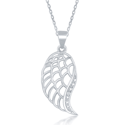 Sterling Silver Diamond Accent Angel Wing Pendant w Chain  - KDP-157