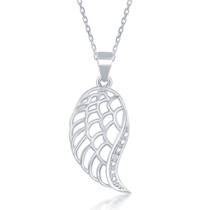 Sterling Silver Diamond Accent Angel Wing Pendant w Chain  - KDP-157