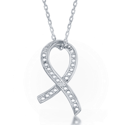 Sterling Silver Diamond Accent Awareness Ribbon Pendant w Chain  - KDP-128