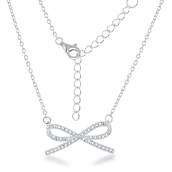 Sterling Silver Diamond Accent Bow Necklace  - MDP-118