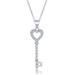 Sterling silver Diamond Accent Key Heart Pendant w Chain  - KDP-020