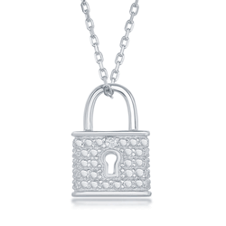 Sterling Silver Diamond Accent Lock Pendant w Chain  - KDP-145