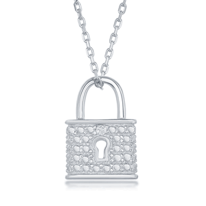 Sterling Silver Diamond Accent Lock Pendant w Chain  - KDP-145