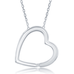 Sterling Silver Diamond Accent Open Heart Pendant w Chain  - KDP-204